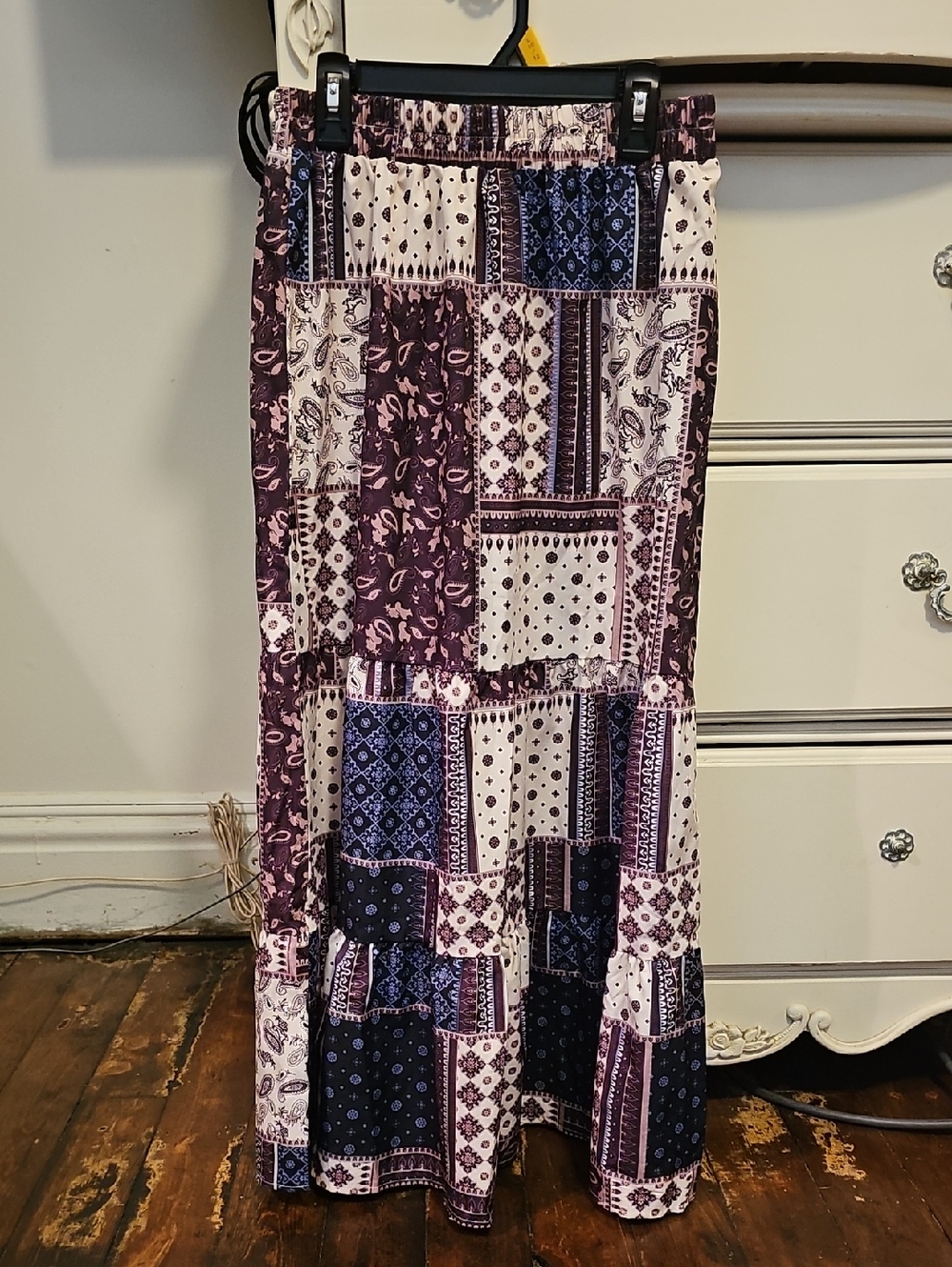 SHEIN Patchwork Maxi Skirt - Purple/Cream/Blue/Mauve/Brown